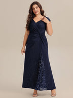 Plus Size Knotted Knit Cap Sleeve Maxi Glitter Evening Dress #color_Navy Blue