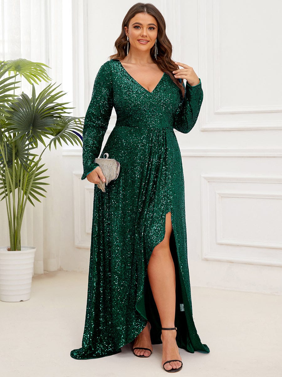 Plus Size Sequin V-Neck Dress