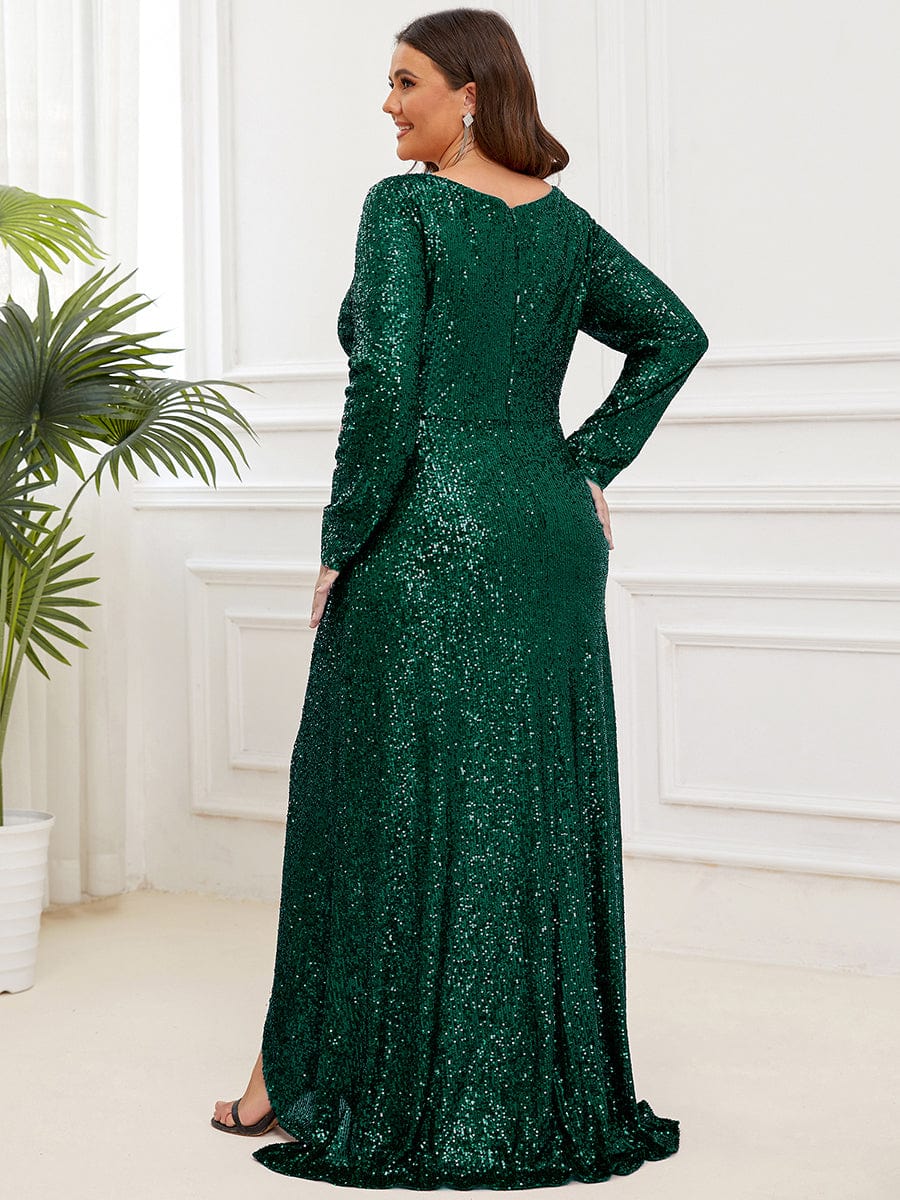 Plus Size Long Sleeve Sequin V-Neck Dress Ever-Pretty Plus Plus Size Long Sleeve Sequin V-Neck Dress Ever-Pretty Plus