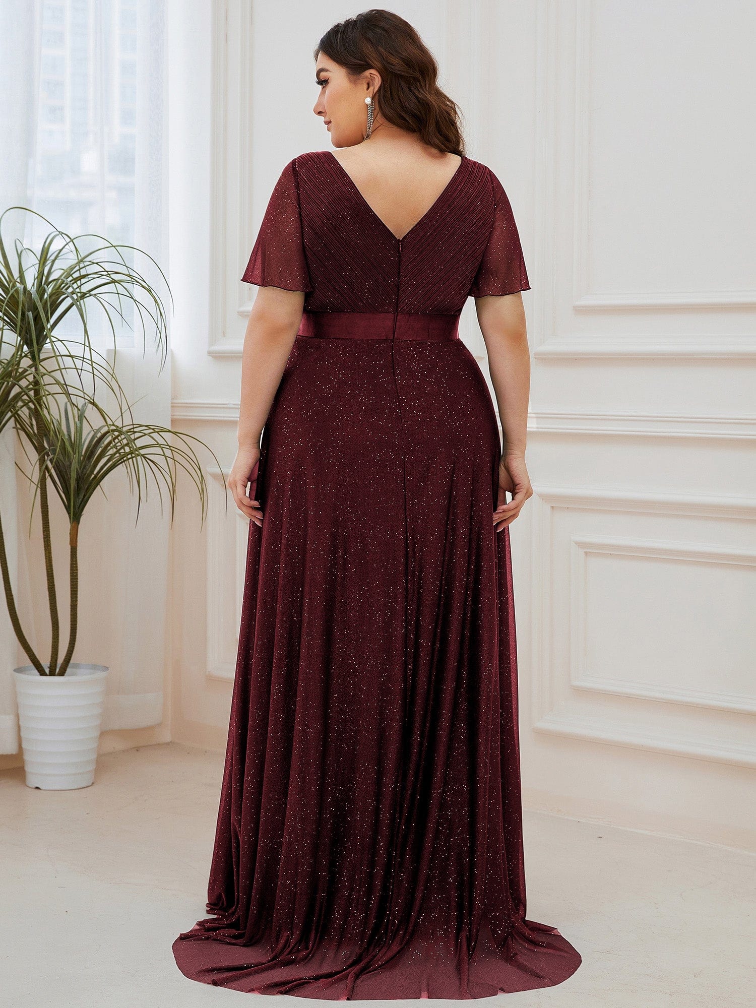 Plus Size Satin Ribbon Waist Glitter Maxi Dress with Short Sleeves Ever-Pretty Plus Plus Size Satin Ribbon Waist Glitter Maxi Dress with Short Sleeves Ever-Pretty Plus