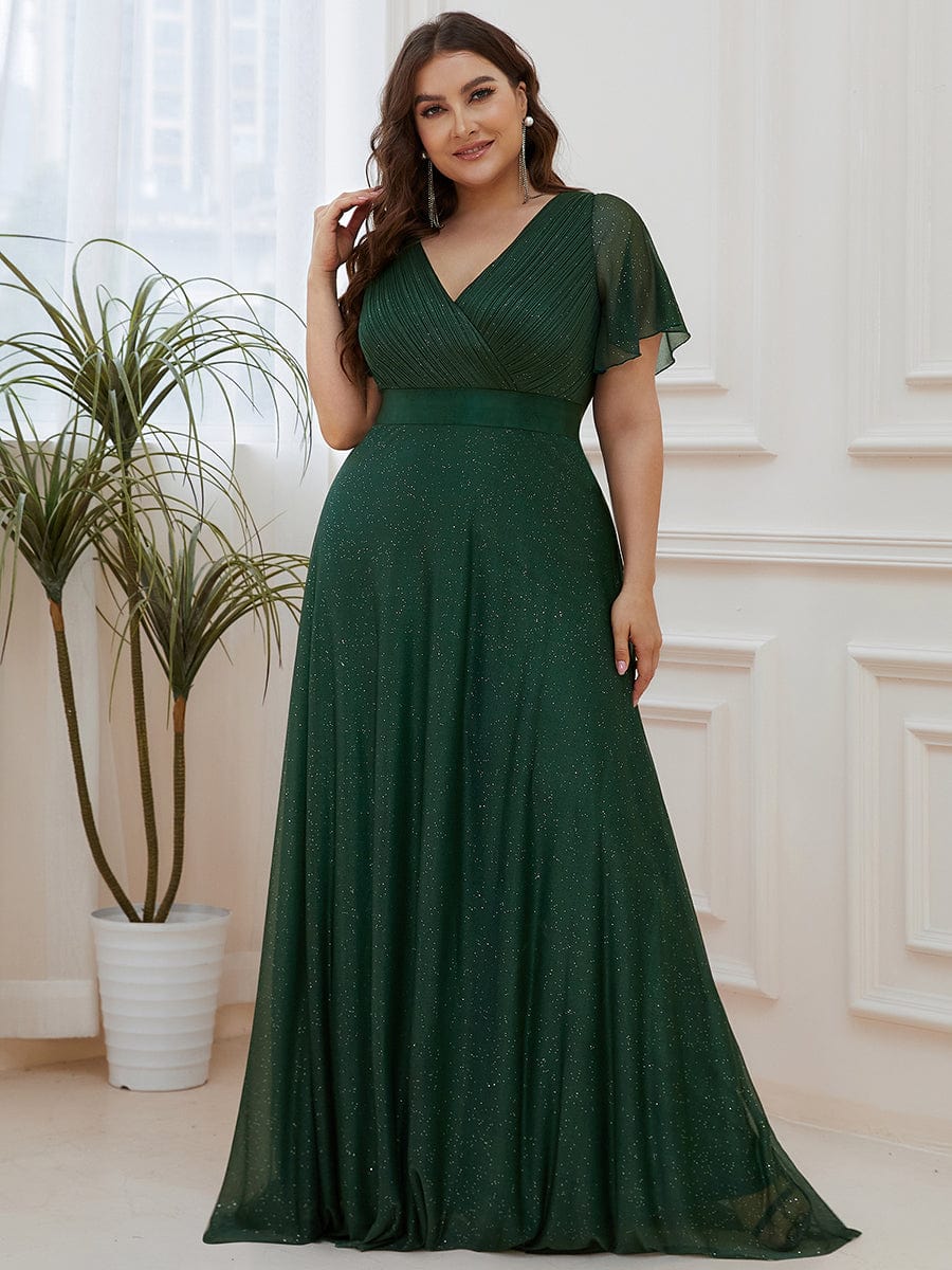 Plus Size Satin Ribbon Waist Glitter Maxi Dress with Short Sleeves Ever-Pretty Plus Plus Size Satin Ribbon Waist Glitter Maxi Dress with Short Sleeves Ever-Pretty Plus