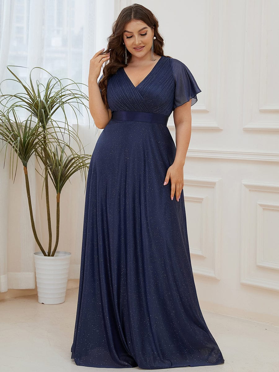 Plus Size Satin Ribbon Waist Glitter Maxi Dress with Short Sleeves Ever-Pretty Plus Plus Size Satin Ribbon Waist Glitter Maxi Dress with Short Sleeves Ever-Pretty Plus
