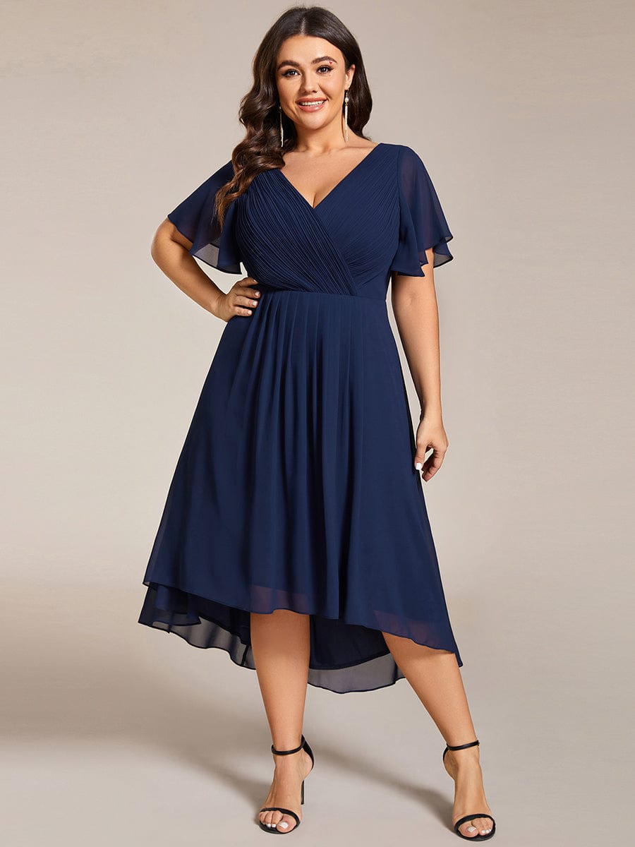 navy blue wedding guest dress plus size Agnes Orinda Women's Plus Size Wedding Guest Dress Sequin Printed Pattern Wrap V Neck Short Sleeve Cocktail Party Prom Long Dresses with Tie Waist 1X