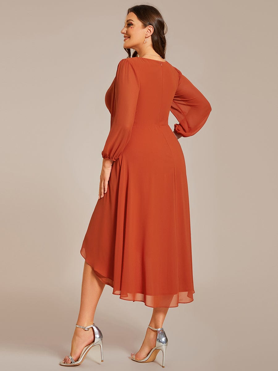 Plus Size Pleated Midi Dress | Long Sleeve A-Line Chiffon Ever-Pretty Plus Plus Size Pleated Midi Dress | Long Sleeve A-Line Chiffon Ever-Pretty Plus