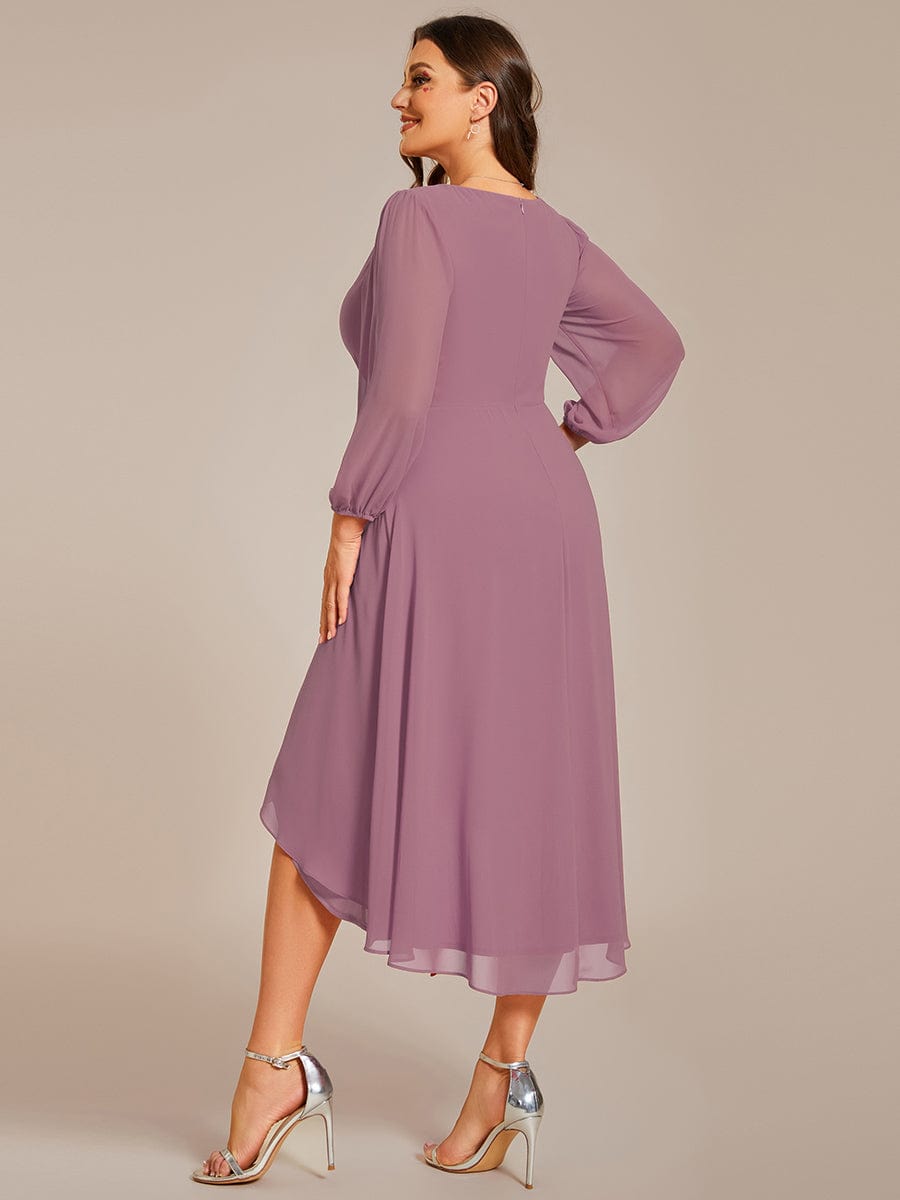 Plus Size Pleated Chiffon Long Sleeve Midi Dress #color_Purple Orchid