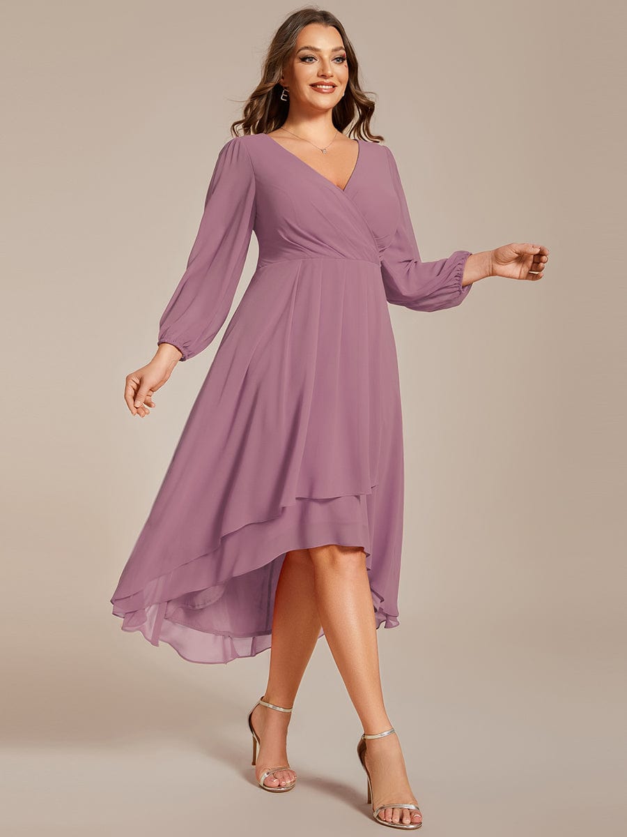Plus Size Pleated Chiffon Long Sleeve Midi Dress #color_Purple Orchid