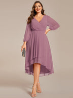 Plus Size Pleated Chiffon Long Sleeve Midi Dress #color_Purple Orchid