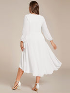 Plus Size Pleated Chiffon Long Sleeve Midi Dress #color_White