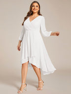 Plus Size Pleated Chiffon Long Sleeve Midi Dress #color_White