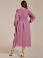 Plus Size Flowy Long Sleeve Midi Chiffon Dress #color_Purple Orchid