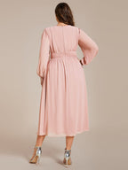 Plus Size Flowy Long Sleeve Midi Chiffon Dress #color_Pink
