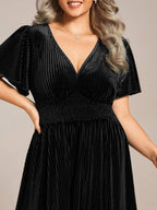 Velvet A-Line Plus Size Midi Dress #color_Black