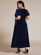 Velvet A-Line Plus Size Midi Dress #color_Navy Blue