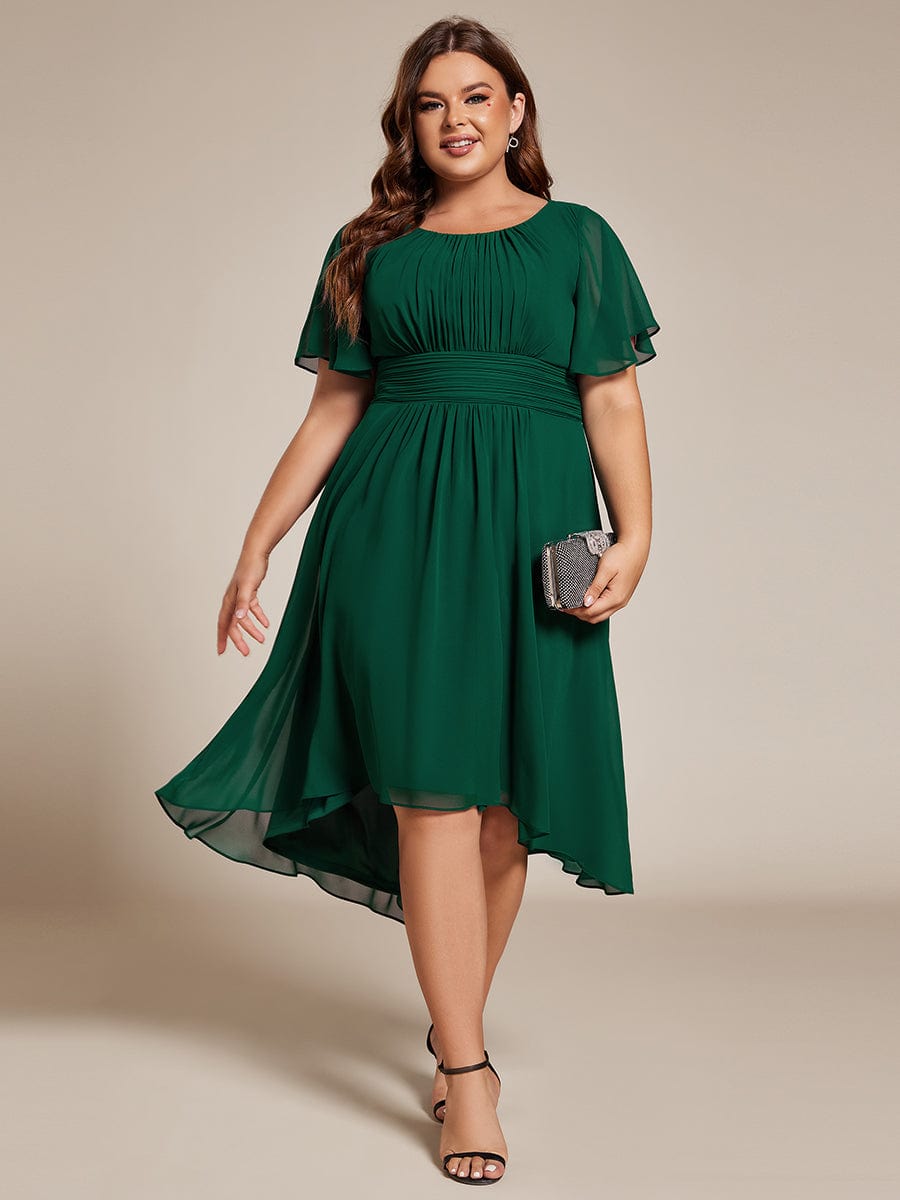 Plus Size Pleated Midi Chiffon Dress