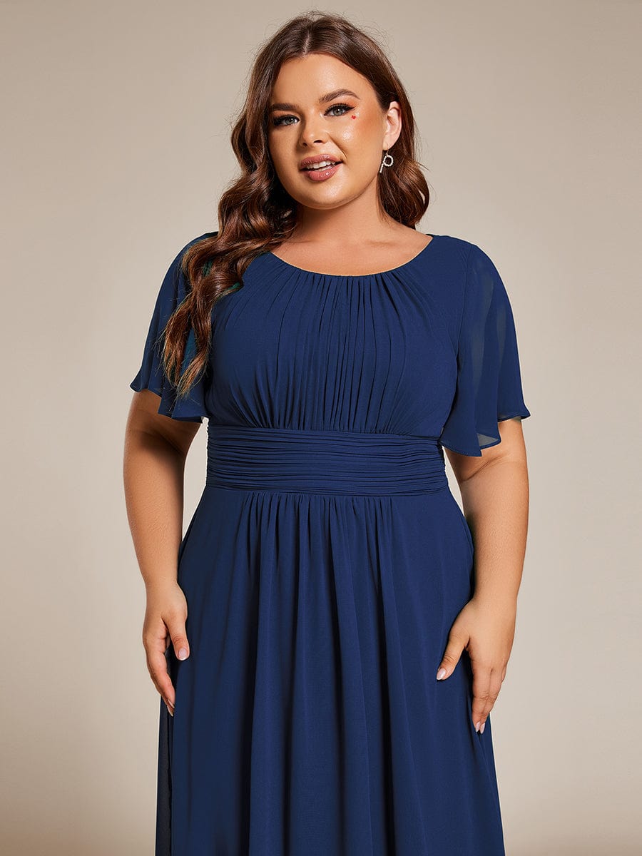 Plus Size A-Line Chiffon Midi Dress #color_Navy Blue