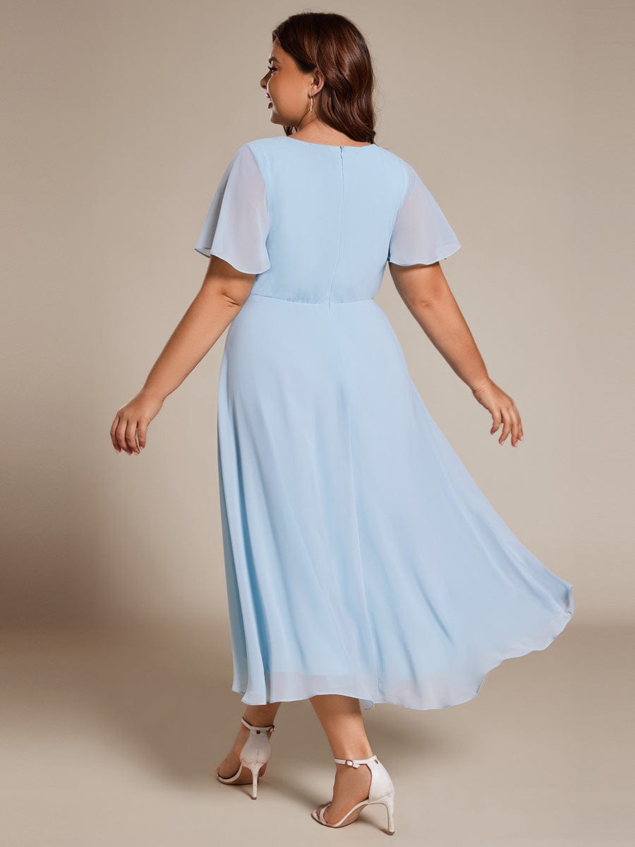 Pleated Plus Size High Low Dress with Short Sleeves