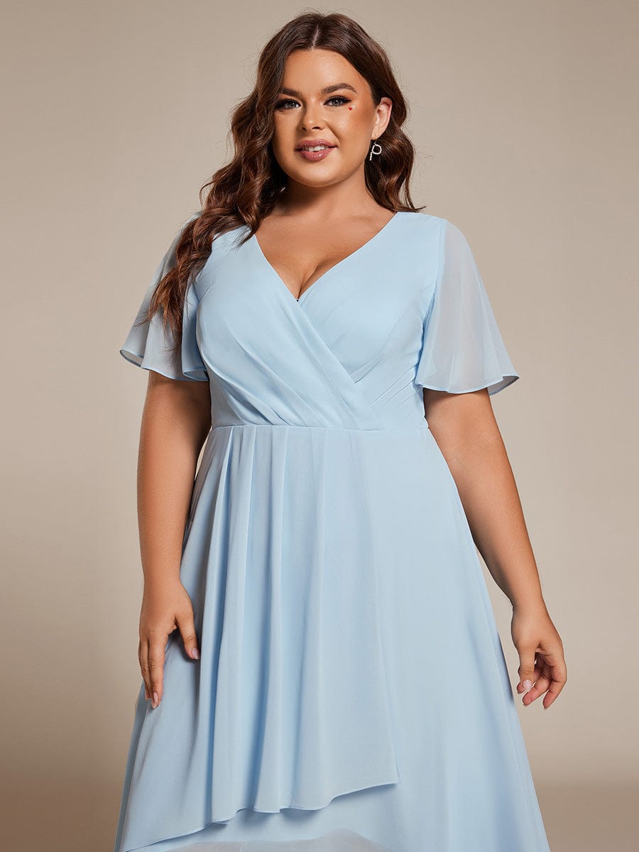 Pleated Plus Size High Low Dress with Short Sleeves