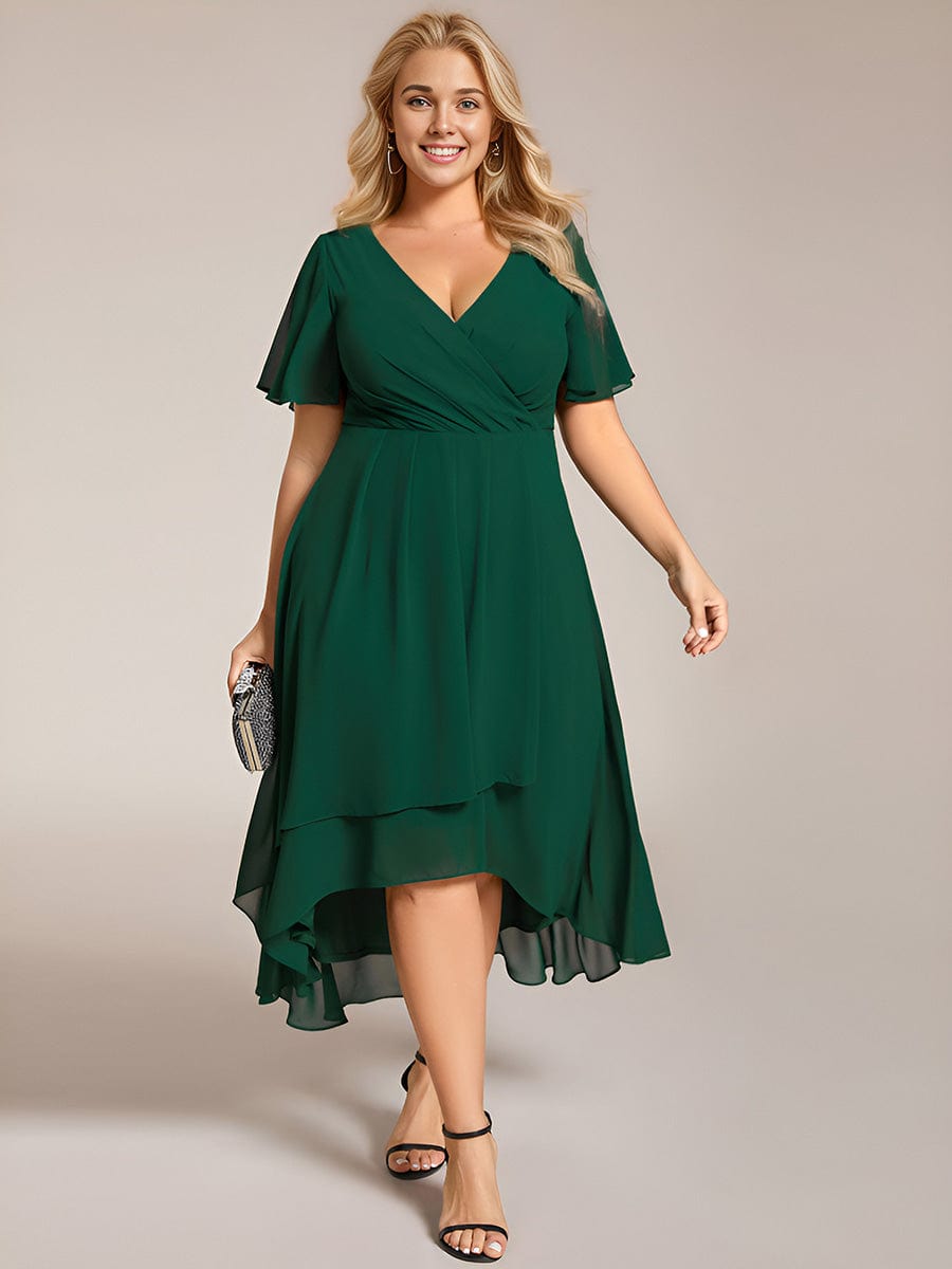 Plus Size Chiffon Pleated High Low Dress | V-Neck Short Sleeve Ever-Pretty Plus Plus Size Chiffon Pleated High Low Dress | V-Neck Short Sleeve Ever-Pretty Plus