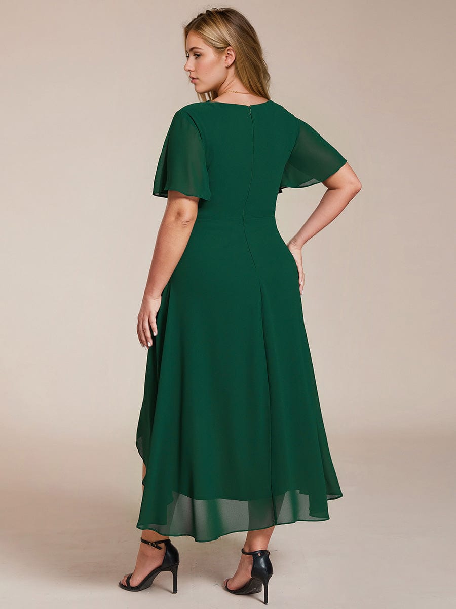 Plus Size Chiffon Pleated High Low Dress