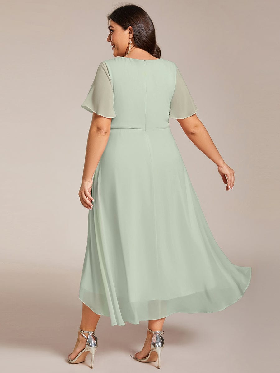 Plus Size Chiffon Pleated High Low Dress | V-Neck Short Sleeve Ever-Pretty Plus Plus Size Chiffon Pleated High Low Dress | V-Neck Short Sleeve Ever-Pretty Plus