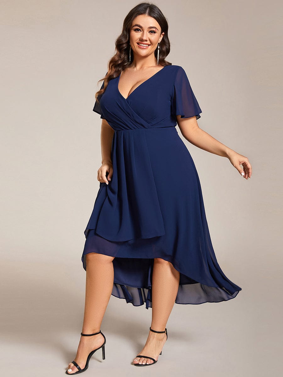 Plus Size Chiffon Pleated High Low Dress | V-Neck Short Sleeve Ever-Pretty Plus Plus Size Chiffon Pleated High Low Dress | V-Neck Short Sleeve Ever-Pretty Plus