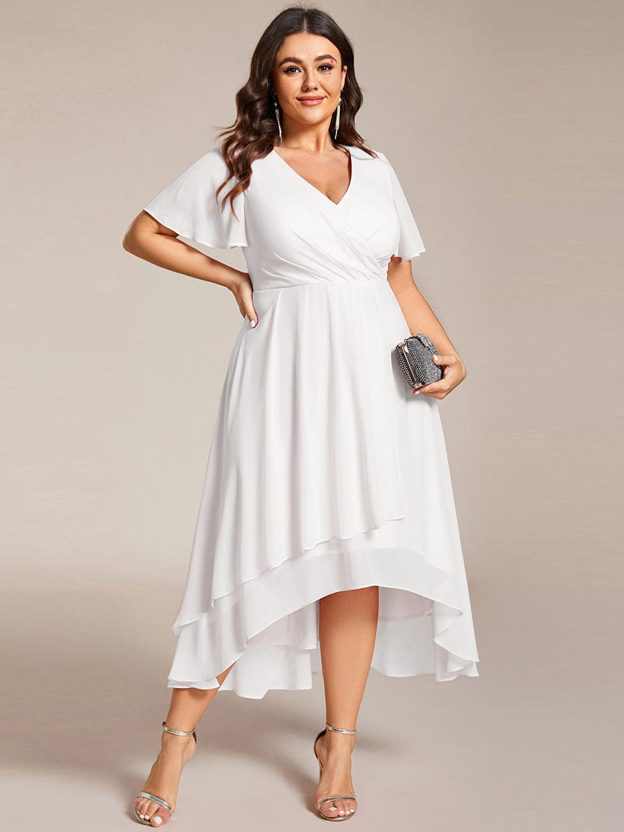 Plus Size Chiffon Pleated High Low Dress
