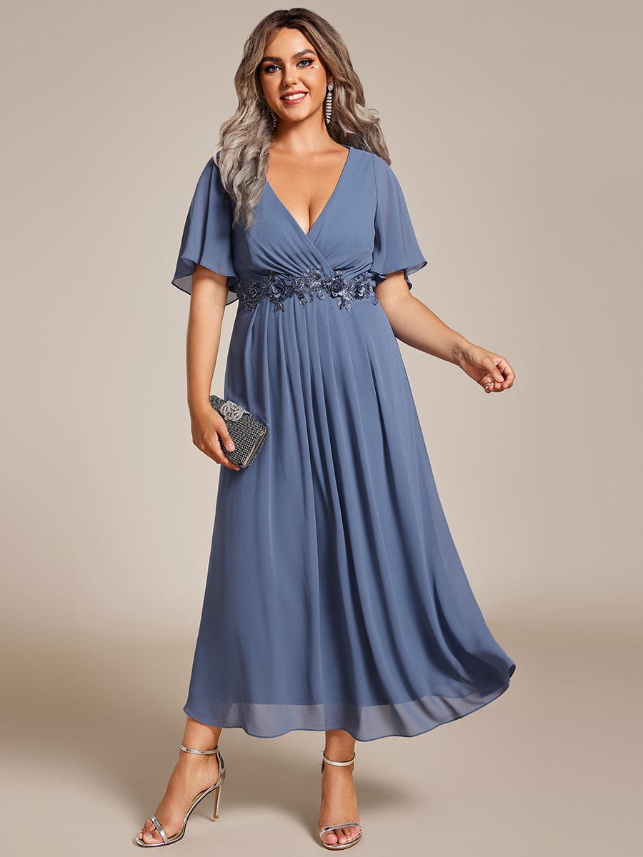 Plus Size V-Neck Waist Applique Midi Dress - Burgundy / 16 Plus Size V-Neck Waist Applique Midi Dress - Burgundy / 16