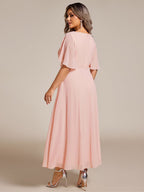 Plus Size V-Neck Waist Applique Midi Dress #color_Pink