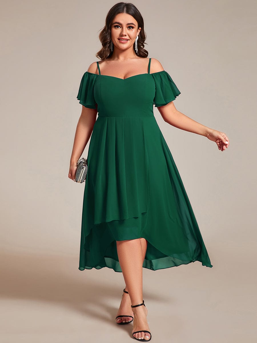 dark green cold shoulder dress ZAPAKA Women Light Green Bridesmaid Dress A-Line Cold Shoulder Detachable Sleeves Chiffon Long Wedding Party Dress, Light Green / US6