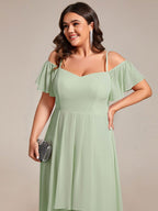 Plus Size Off-the-shoulder Chiffon Midi Dress #color_Sage Green