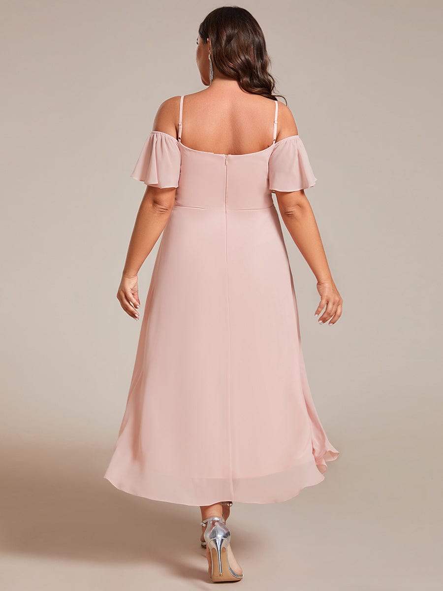 Plus Size Off-the-shoulder Chiffon Midi Dress #color_Pink