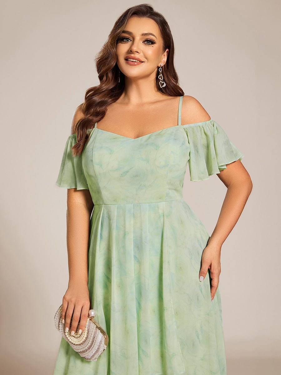 Plus Size Off-the-shoulder Chiffon Midi Dress #color_Light Green Roses