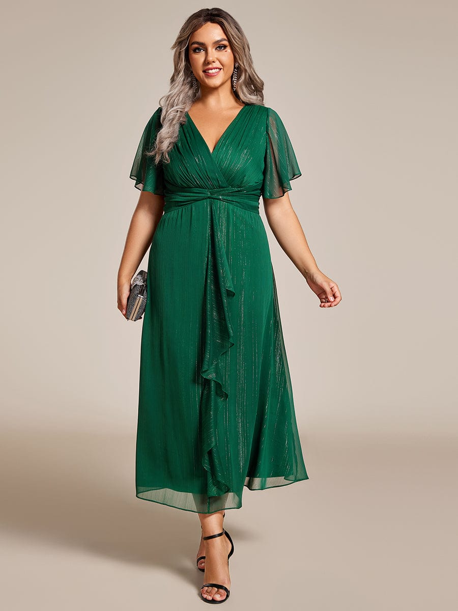 plus size metallic wrap dress Foil Drape Long Sleeve Dress In Light Gold