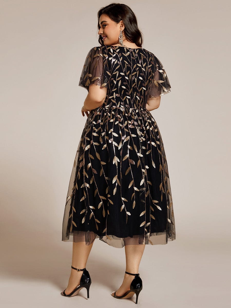 Plus Size Leaf Sequin V-Neck Midi Tulle Dress Ever-Pretty Plus Plus Size Leaf Sequin V-Neck Midi Tulle Dress Ever-Pretty Plus