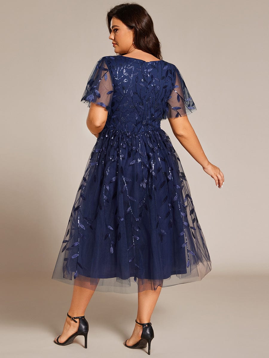 Plus Size Leaf Sequin V-Neck Midi Tulle Dress Ever-Pretty Plus Plus Size Leaf Sequin V-Neck Midi Tulle Dress Ever-Pretty Plus