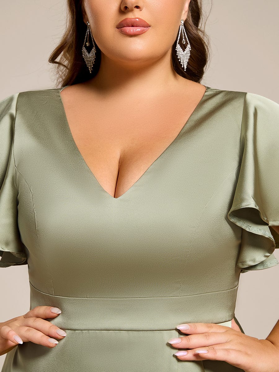 Plus Size V-neck Satin Ruffled Midi Dress Ever-Pretty Plus Plus Size V-neck Satin Ruffled Midi Dress Ever-Pretty Plus