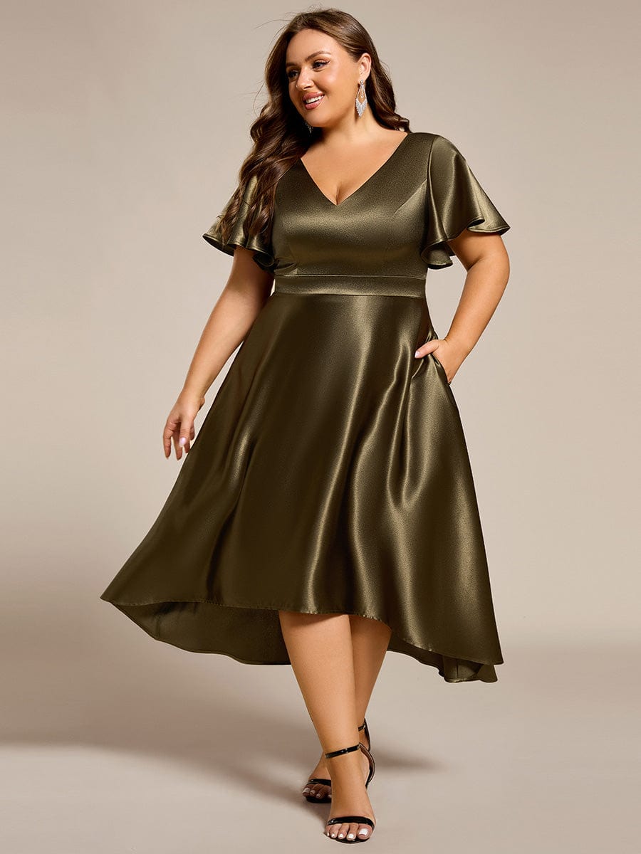 Plus Size High-Low Midi Satin Dress with Pockets Ever-Pretty Plus Plus Size High-Low Midi Satin Dress with Pockets Ever-Pretty Plus