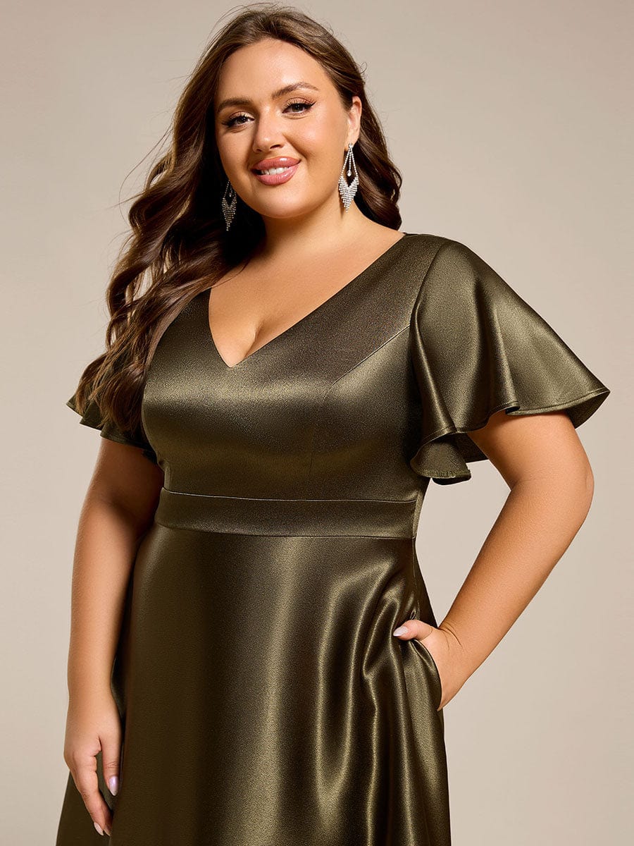 Plus Size High-Low Midi Satin Dress with Pockets Ever-Pretty Plus Plus Size High-Low Midi Satin Dress with Pockets Ever-Pretty Plus