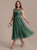 Plus Size See-through Sequin Wedding Guest Dress #color_Eucalyptus