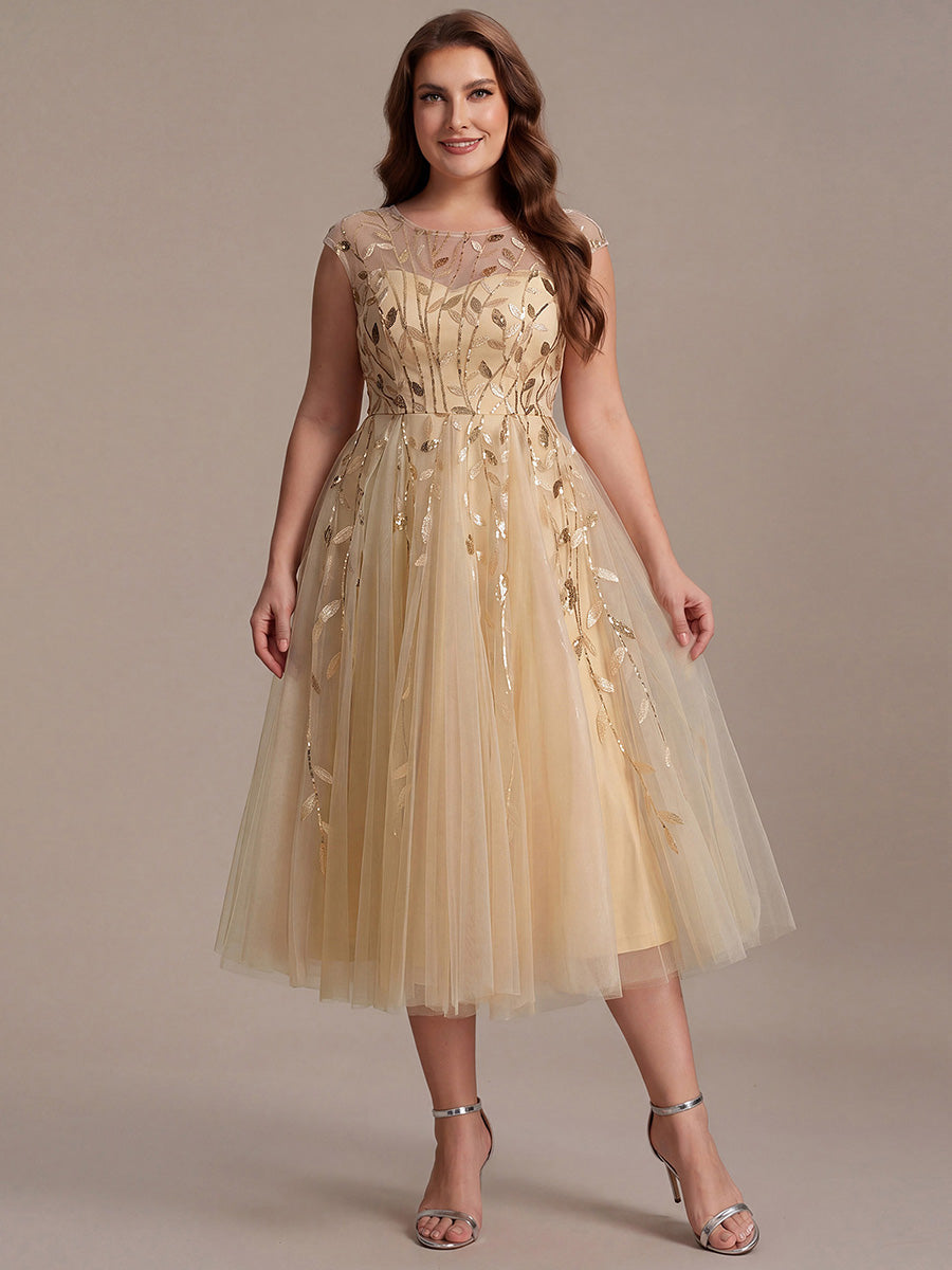 Plus Size See-through Sequin Wedding Guest Dress #color_Gold