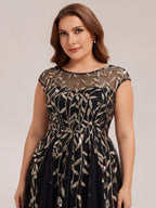 Plus Size See-through Sequin Wedding Guest Dress #color_Black & Gold