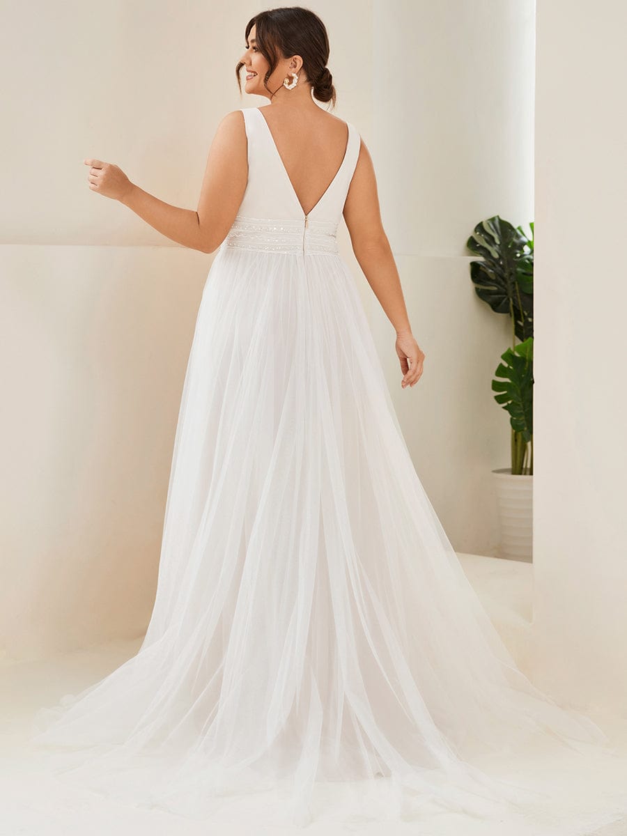 Plus Size Ivory Wedding Dress with Illusion V-neck Ever-Pretty Plus Plus Size Ivory Wedding Dress with Illusion V-neck Ever-Pretty Plus