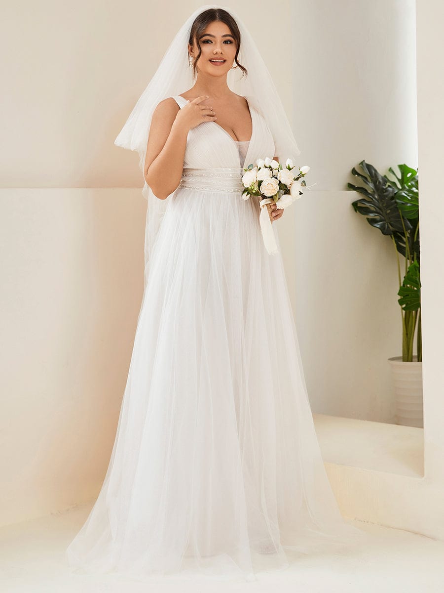 Plus Size Ivory Illusion V-neck Wedding Dress #color_Ivory