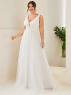 Plus Size Ivory Illusion V-neck Wedding Dress #color_Ivory
