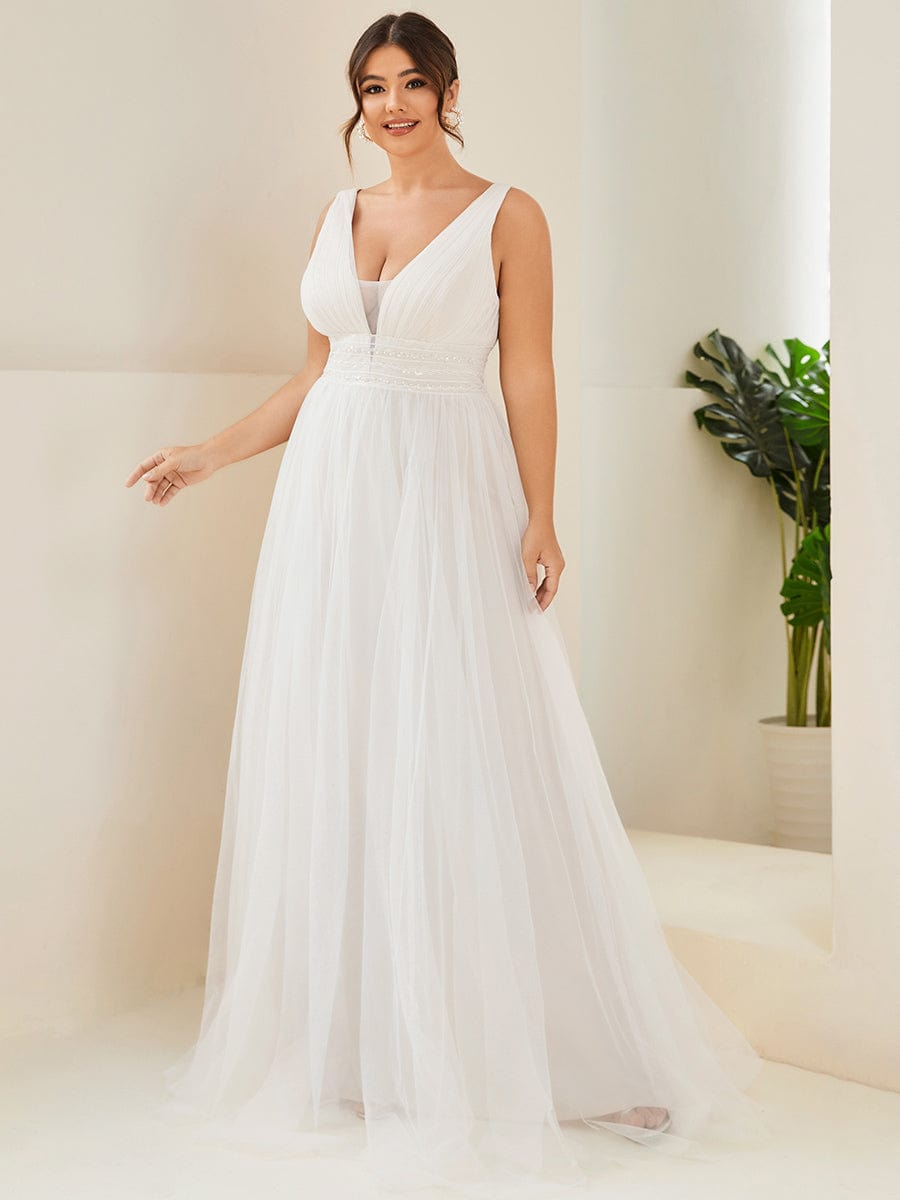 Plus Size Ivory Illusion V-neck Wedding Dress #color_Ivory