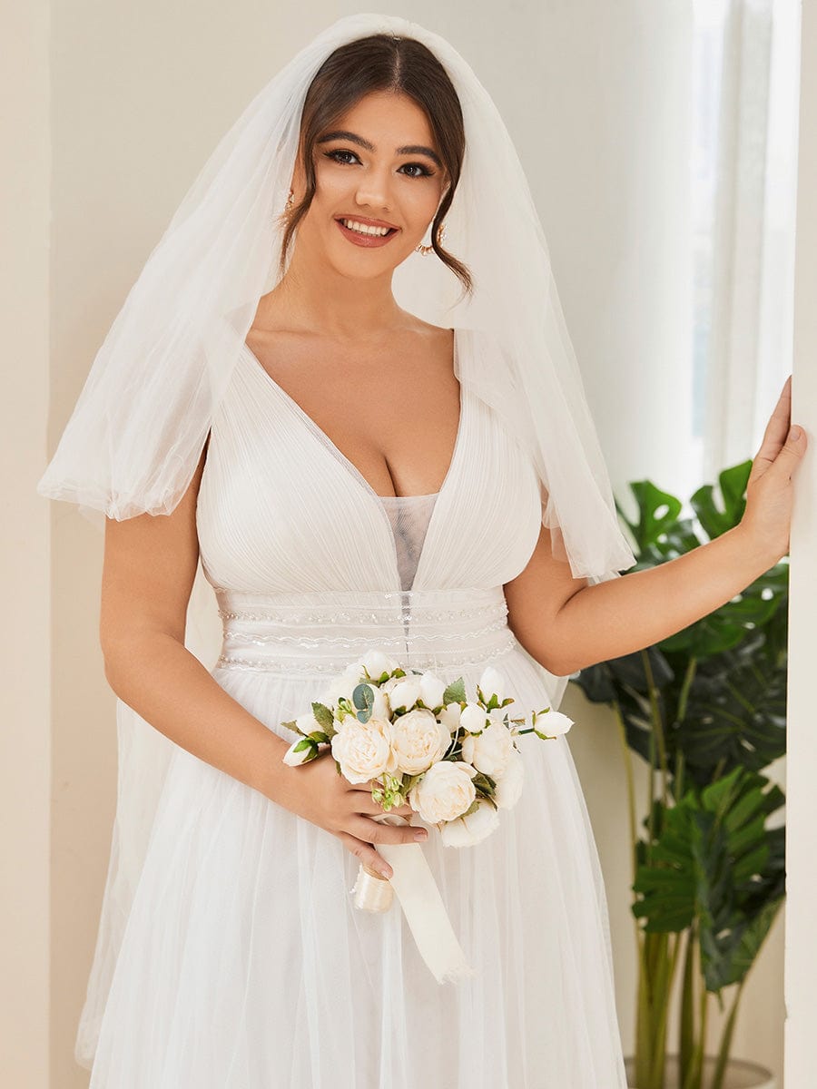 Plus Size Ivory Illusion V-neck Wedding Dress #color_Ivory
