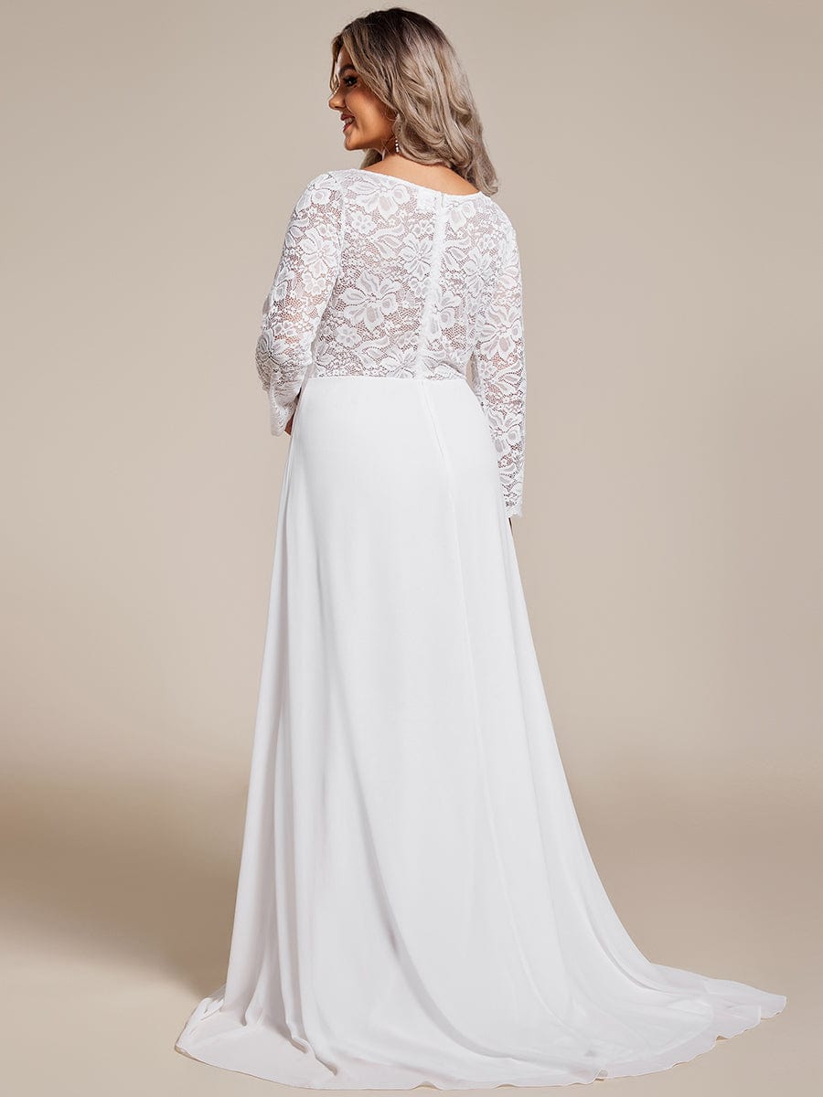 Plus Size Long Sleeves Bodycon V-Neck Lace Top Wedding Dress with Chiffon Ever-Pretty Plus Plus Size Long Sleeves Bodycon V-Neck Lace Top Wedding Dress with Chiffon Ever-Pretty Plus