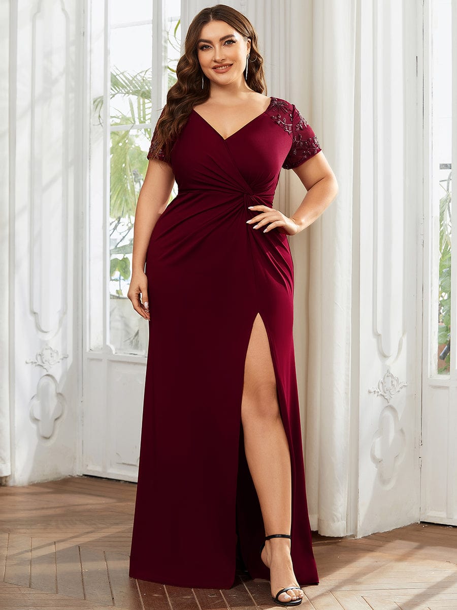 Plus Size Twist Front Maxi Dress with Embellished Sleeves Ever-Pretty Plus Plus Size Twist Front Maxi Dress with Embellished Sleeves Ever-Pretty Plus