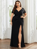 Twist Front Plus Size Maxi Dress with Embellished Sleeves #color_Black