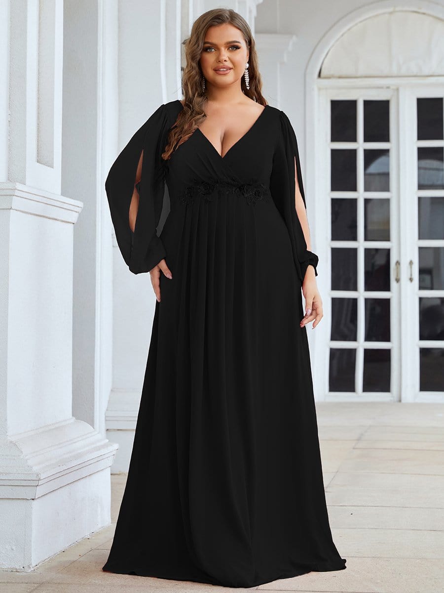 Plus Size Empire Waist Chiffon Maxi Dress with Long Lantern Sleeves Ever-Pretty Plus Plus Size Empire Waist Chiffon Maxi Dress with Long Lantern Sleeves Ever-Pretty Plus